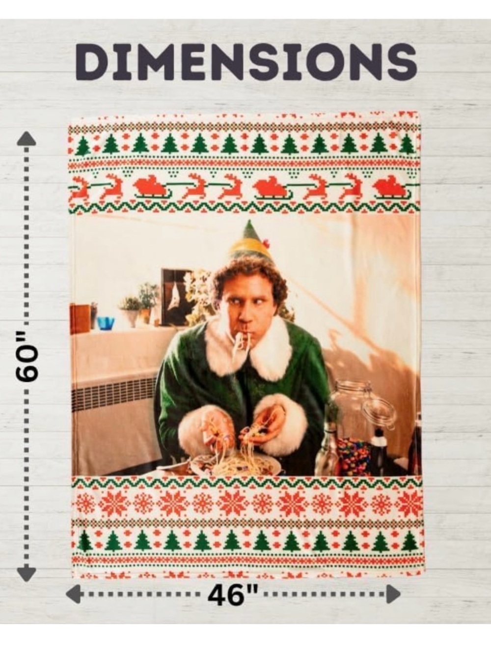 Franco Fortini Elf Movie Printed Holiday Throw Blanket - Green, Red, White